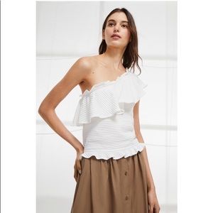 French Connection White Off Shoulder Ruffle Top